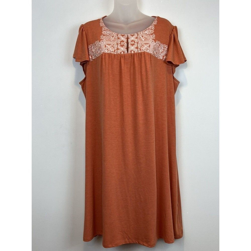 Adrianna Papell Dress Size 1XL Embroidered Yokes Swing Dress Heathrrust MSRP $99